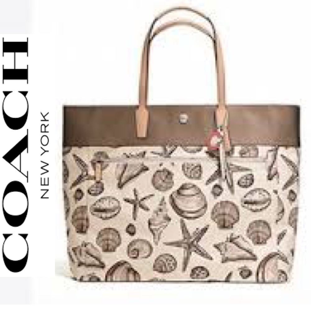 Coach Resort Shell Seashells Beach Ocean Starfish Tote Bag Signature Rare F27782